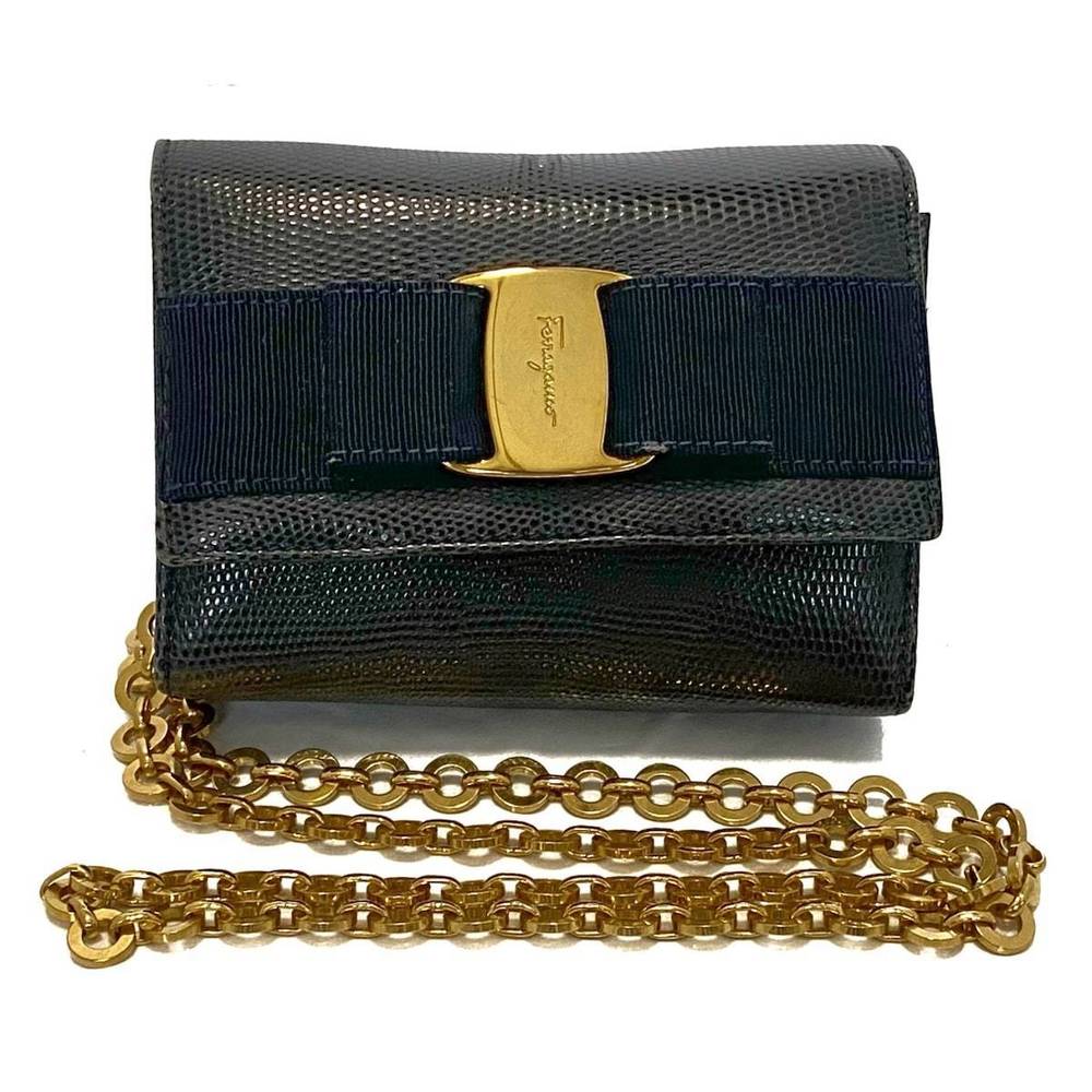 Salvatore Ferragamo Vara Shoulder Bag Chain Mini Bag Black